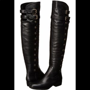 Over the knee black leather boots